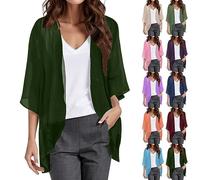 Cardigan da donna tinta unita manica a tre quarti pura protezione solare cardigan leggero etereo moda casual confortevole traspirante per tutti i giorni pendolari top, 01# Verde militare, L