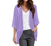 Cardigan da donna tinta unita manica a tre quarti pura protezione solare cardigan sciolto arioso fluente moda casual confortevole traspirante per tutti i giorni pendolari top, 12# Viola, 5XL