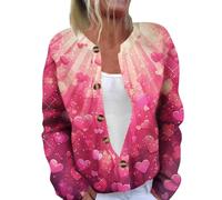 Cardigan da donna UK Button Down Girocollo Maglia allentata a maniche lunghe Tunica Top Trendy Love Heart Jacket Carino Maglioni a maniche lunghe Casual Loose Fit Cardigan Giacca Maglione da donna