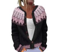 Cardigan da donna UK Fair Isle Nordic fantasia maglione manica lunga girocollo cardigan giacca per autunno e inverno, Rosa-e, M