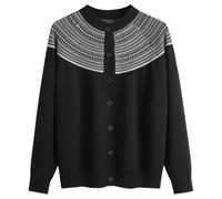 Cardigan da donna UK, maglioni vintage Fair Isle leggeri, aperti sul davanti, a maniche lunghe, con bottoni, da donna, casual, larghi, comodi, capispalla lavorati a maglia, Nero #1, L