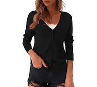 Cardigan da donna UK Manica Lunga Morbido Basic Scollo a V Button Down Leggero Maglieria Solido Elegante Signore Maglione, Nero , M