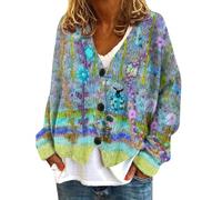 Cardigan da donna UK New Light Wieght elegante cardigan floreale motivo astratto stampato scollo a V bottone a maniche lunghe per tutti i giorni cappotto primavera autunno leggero comodo maglione top