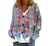 Cardigan da donna UK New Light Wieght elegante cardigan floreale motivo astratto stampato scollo a V bottone a maniche lunghe per tutti i giorni cappotto primavera autunno leggero comodo maglione top