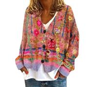 Cardigan da donna UK New Light Wieght elegante cardigan floreale motivo astratto stampato scollo a V bottone a maniche lunghe per tutti i giorni cappotto primavera autunno leggero comodo maglione top