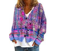 Cardigan da donna UK New Light Wieght elegante cardigan floreale motivo astratto stampato scollo a V bottone a maniche lunghe per tutti i giorni cappotto primavera autunno leggero comodo maglione top