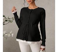 Cardigan da maternità, stile aderente, decorazione floreale sul petto, bordo in pizzo su collo e polsini, laccio in vita, design con bottone a forma di cuore, casual ed elegante per uso quotidiano e a