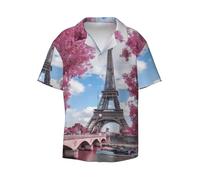 Cardigan da uomo a maniche corte con bottoni, stile vintage, Torre Eiffel, Parigi, per viaggi e uso quotidiano, Nero , XL
