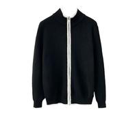 Cardigan da uomo a maniche lunghe con collo alto patchwork impiombato full zip-up spesso stile coreano lavorato a maglia cardigan cappotto, Cardigan nero., M