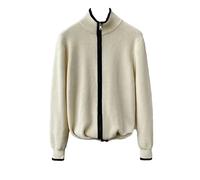 Cardigan da uomo a maniche lunghe con collo alto patchwork impiombato full zip-up spesso stile coreano lavorato a maglia cardigan cappotto, Cardigan Albicocca, M