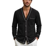 Cardigan da Uomo a Maniche Lunghe con Scollo a V e Bottoni, Versatile e CAS | Maglia 2026 Mezza Zip Uomo Shirt Vintage Intime Spiaggia Bucata Traforata Sera Natalizio Jack Grosse Over