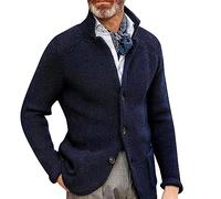 Cardigan Da Uomo a Nido D'Ape, Colletto Alto, Invernale, Blazer Imbottito, Giacca in Cotone, Blu Scuro/Nero, Taglie M-4XL, Blau89, L