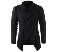 Cardigan da uomo aperto sul davanti con collo a scialle e design asimmetrico sovrapposto, maniche lunghe per uno stile quotidiano rilassato (2XL nero)
