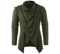 Cardigan da uomo aperto sul davanti con collo a scialle e design asimmetrico sovrapposto, maniche lunghe per uno stile quotidiano rilassato (2XL verde)
