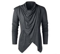 Cardigan da uomo aperto sul davanti con collo a scialle e design asimmetrico sovrapposto, maniche lunghe per uno stile quotidiano rilassato (M grigio)