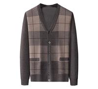 Cardigan da uomo casual Argyle Maglioni Button Up Misto Lana Giacca Scollo a V Morbido Maglia Plaid Tasche Maglioni, Camel5, M