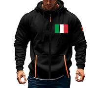 Cardigan da uomo con cerniera, casual con stampa 3D bandiera italiana, felpe a maniche lunghe con cappuccio, abbigliamento sportivo, vestibilità ampia, capispalla alla moda, abbigliamento sportivo