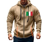 Cardigan da uomo con cerniera, casual con stampa 3D bandiera italiana, felpe a maniche lunghe con cappuccio, abbigliamento sportivo, vestibilità ampia, capispalla alla moda, abbigliamento sportivo