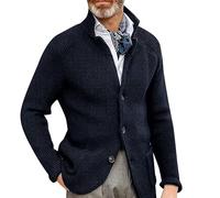 Cardigan da uomo con colletto scialle, maglione in maglia con colletto dritto, maniche lunghe, cardigan abbottonati, in maglia, cappotto invernale caldo, stile classico, cardigan con scollo a V