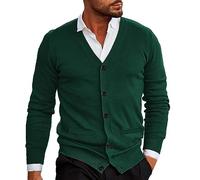Cardigan da uomo con scollo a V, maglione elasticizzato, a maniche lunghe, con bottoni, elegante, slim fit, leggero, maglione e cardigan da uomo con tasche aperte sul davanti, verde, M