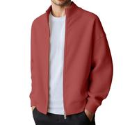 Cardigan da uomo, giacca calda, leggera, per le mezze stagioni, per camminare, per la corsa, per l'autunno, giacche con cerniera, cardigan, lavorato a maglia fine, Colore: rosso, 5XL