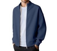 Cardigan da uomo, giacca calda, leggera, per le mezze stagioni, per camminare, per la corsa, per l'autunno, giacche con cerniera, cardigan, lavorato a maglia fine, Blu mare, 4XL