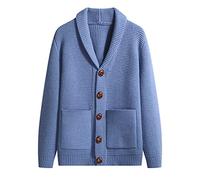 Cardigan da uomo in autunno e a digiuno, tinta unita, camicetta, Celeste., L