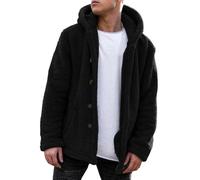 Cardigan da uomo in pile Sherpa con cappuccio e bottoni | Capispalla invernale calda, fodera spessa, design aperto sul davanti, tessuto in pile soffice, diversi colori