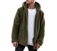 Cardigan da uomo in pile Sherpa con cappuccio e bottoni | Capispalla invernale calda, fodera spessa, design aperto sul davanti, tessuto in pile soffice, diversi colori