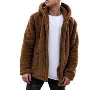 Cardigan da uomo in pile Sherpa con cappuccio e bottoni | Capispalla invernale calda, fodera spessa, design aperto sul davanti, tessuto in pile soffice, diversi colori