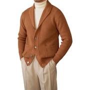Cardigan da uomo in stile di lusso con collo a scialle a maniche lunghe monopetto retrò maglione da gentiluomo, Come nella foto, XL