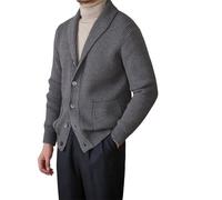 Cardigan da uomo in stile di lusso con collo a scialle a maniche lunghe monopetto retrò maglione da gentiluomo, Come Pic3, XL