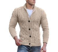 Cardigan da uomo lavorato a maglia maglione spesso con scollo a V Button Down in cotone maglieria slim fit cavo lavorato a maglia maglione in cotone con tasche maglieria capispalla, Marrone, L