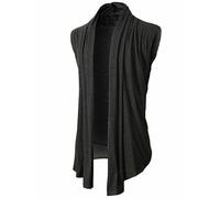Cardigan da uomo, senza maniche, alla moda, per la primavera, l'estate, cardigan, in tinta unita, semplice, versatile, sul davanti, aperto, personalità attente allo stile, O grigio scuro, XL