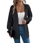 Cárdigan de Punto Knitted Cardigan Hollow out Sweaters Autumn Winter Casual Solid Color Lantern Long Sleeve Tops(Black,M)