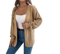 Cárdigan de Punto Knitted Cardigan Hollow out Sweaters Autumn Winter Casual Solid Color Lantern Long Sleeve Tops(Khaki,M)