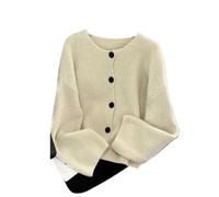 Cárdigan de Punto Knitted Cardigan Thick Solid Single Breasted Ladies Sweater Autumn Winter Long Sleeve(Apricot)