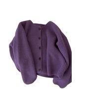Cárdigan de Punto Knitted Cardigan Thick Solid Single Breasted Ladies Sweater Autumn Winter Long Sleeve(Purple)