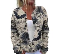 Cardigan di Halloween da donna a maniche lunghe cardigan aperti sul davanti maglioni tasche maglia allentata 2025 capispalla autunno inverno, 1D-Grigio, S