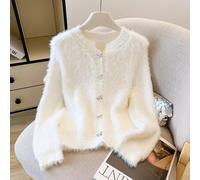 Cardigan Donna Bianco Morbido Peloso Con Fiocchi Elegante Look Caldo CF58187
