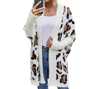 Cardigan Donna Cappotto Giacca Calda da Donna in Maglione Lavorato A Maglia con Stampa Leopardata A Maniche Lunghe S Bianca