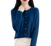 Cardigan donna cardigan corto leggero cardigan elegante a maniche lunghe classico girocollo cappotto lavorato a maglia con bottoni per primavera estate sopra top abito cardigan estivo felpe, Blu scuro
