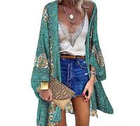 Cardigan Donna Chiffon Kimono Estivo Elegante Copricostume Mare Maniche a 3/4 Stampa Floreale Bluse Top per Spiaggia Party Vacanze Kimono Cardigan Donna Vintage Bohémien Manica Lunga Sciolto Estivo