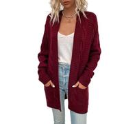 Cardigan Donna Cotone,Cardigan Lavorato A Maglia Da Donna Moda Rosso Bordeaux Cable Jacquard Maglioni Aperti Sul Davanti Cardigan Con Tasca Autunno Inverno Cappotto Classico Basic A Maniche Lunghe I