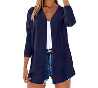 Cardigan Donna Cotone e Lino Camicetta Scollo a V Copri Chiffon Kimono Estivo Elegante Copricostume Mare Maniche a 3/4 a Tinta Unita Leggero per Spiaggia Party Vacanze Sciolti Casual Bikini Cover Up