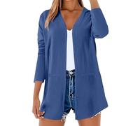 Cardigan Donna Cotone e Lino Camicetta Scollo a V Copri Chiffon Kimono Estivo Elegante Copricostume Mare Maniche a 3/4 a Tinta Unita Leggero per Spiaggia Party Vacanze Sciolti Casual Bikini Cover Up