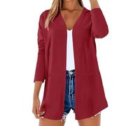 Cardigan Donna Cotone e Lino Camicetta Scollo a V Copri Chiffon Kimono Estivo Elegante Copricostume Mare Maniche a 3/4 a Tinta Unita Leggero per Spiaggia Party Vacanze Sciolti Casual Bikini Cover Up