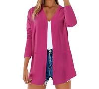 Cardigan Donna Cotone e Lino Camicetta Scollo a V Copri Chiffon Kimono Estivo Elegante Copricostume Mare Maniche a 3/4 a Tinta Unita Leggero per Spiaggia Party Vacanze Sciolti Casual Bikini Cover Up