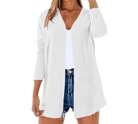 Cardigan Donna Cotone e Lino Camicetta Scollo a V Copri Chiffon Kimono Estivo Elegante Copricostume Mare Maniche a 3/4 a Tinta Unita Leggero per Spiaggia Party Vacanze Sciolti Casual Bikini Cover Up