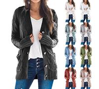 Cardigan Donna Cotone Invernale Abbigliamento Donna Autunno Classica Maglieria Elegante Comoda Taglie Forti Golfino Girocollo a Maniche Lunghe Maglia Casual con Bottoni(Nero,L)